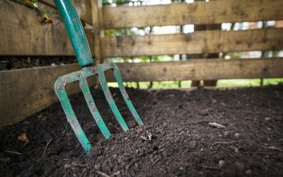 Garden fork turning top soil